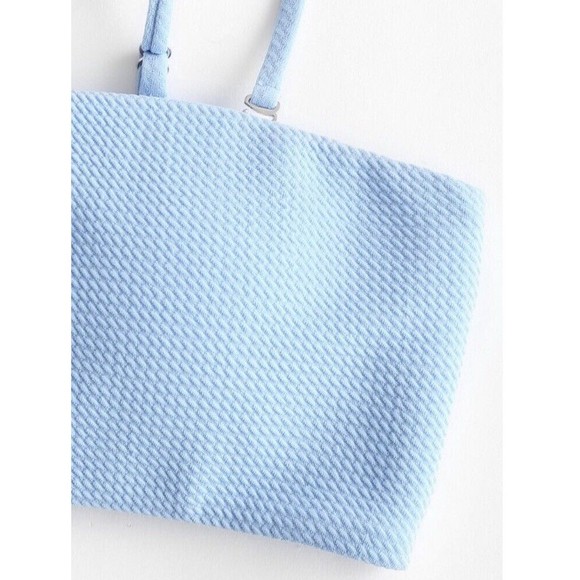 NWT ZAFUL‎ Textured Padded Set Straps Bandeau Day Sky Blue Bikini Size 4 Small - Picture 4 of 8